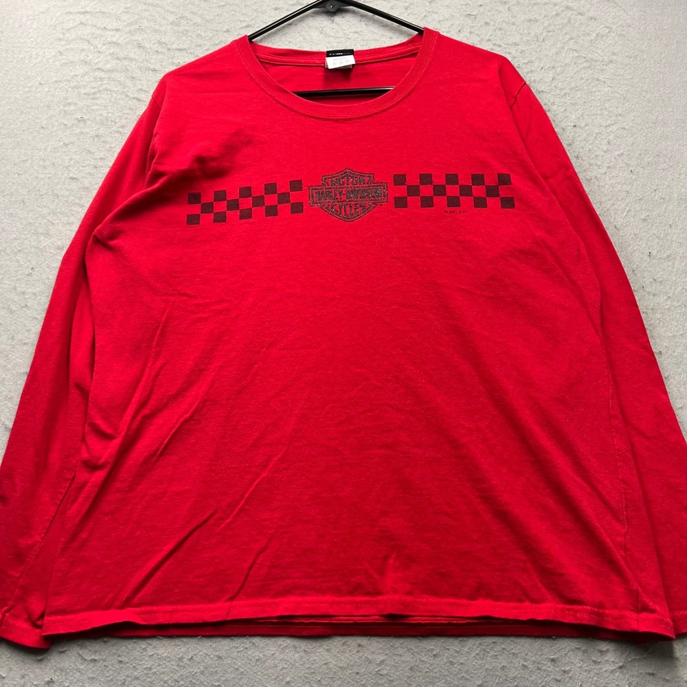Harley Davidson Mackinaw City Michigan Red Long Sleeve Graphic T-Shirt Ladies XL